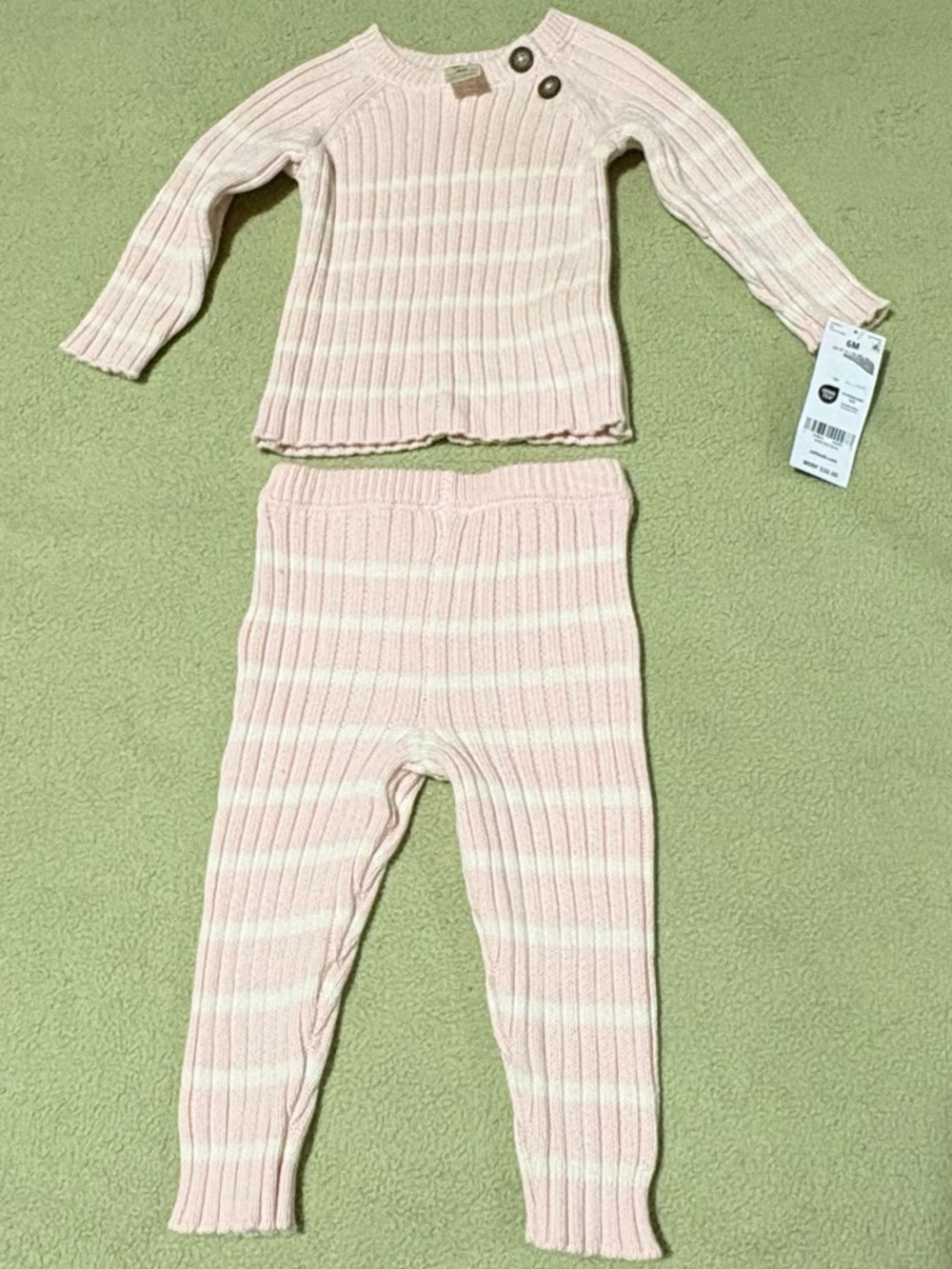 Pink Striped Ribbed Kids Matching Set - Long Sleeve Top & Leggings